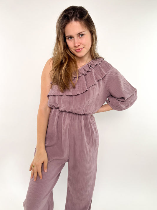 Starstruck Off Shoulder Jumpsuit Musselin - Mauve