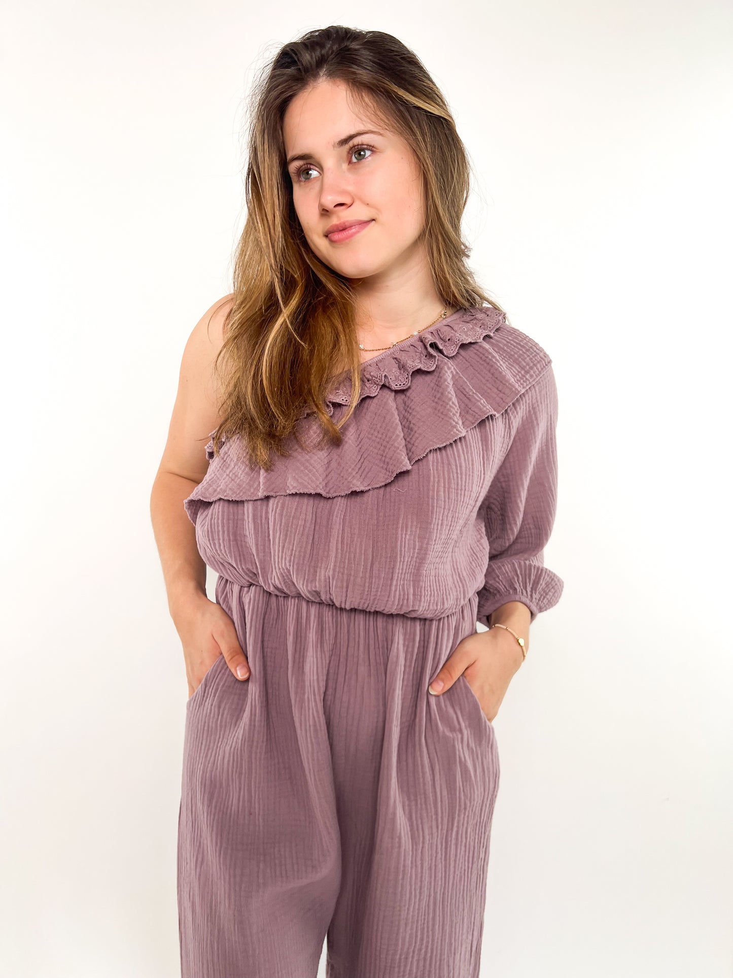 Starstruck Off Shoulder Jumpsuit Musselin - Mauve