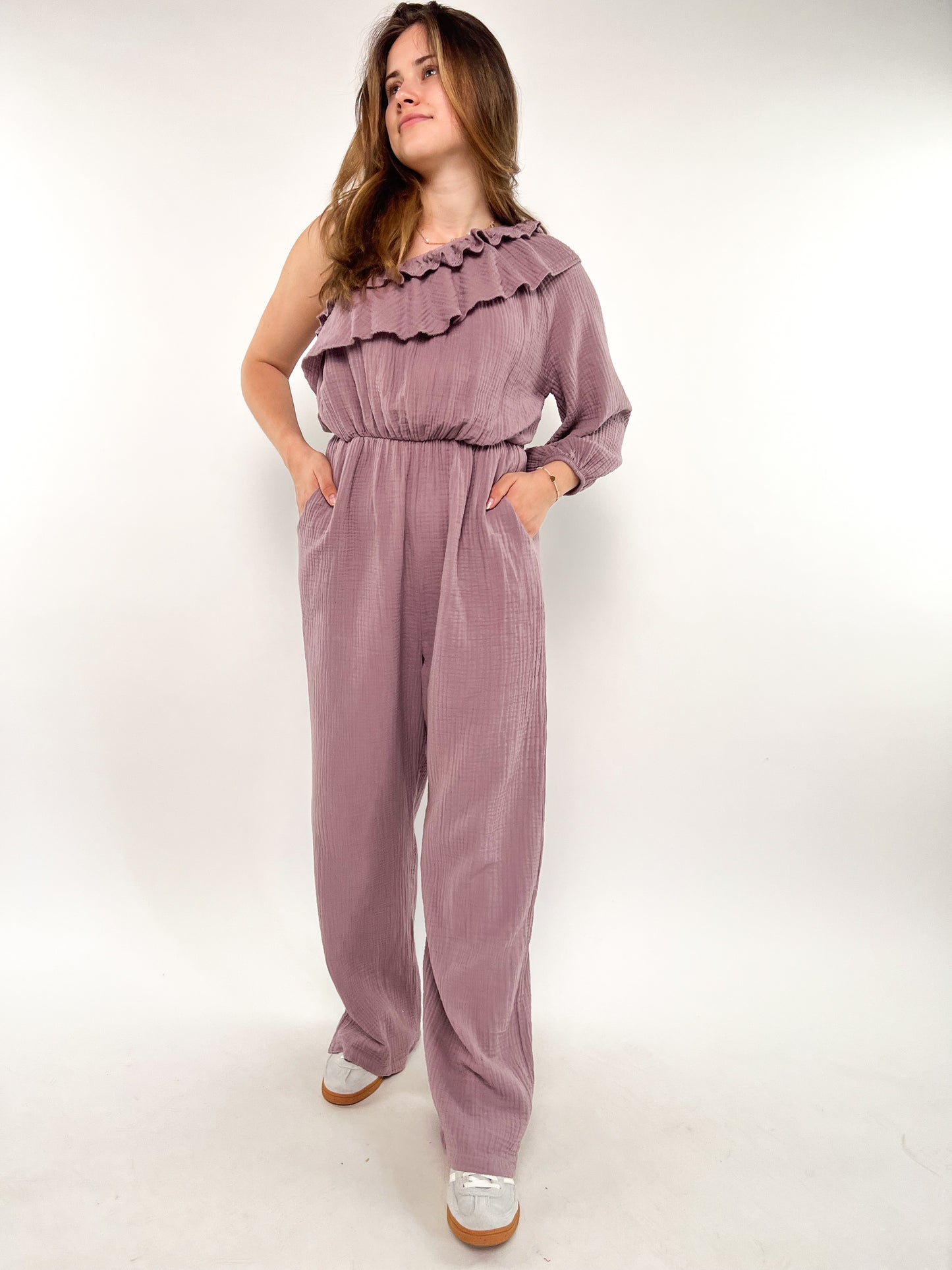 Starstruck Off Shoulder Jumpsuit Musselin - Mauve