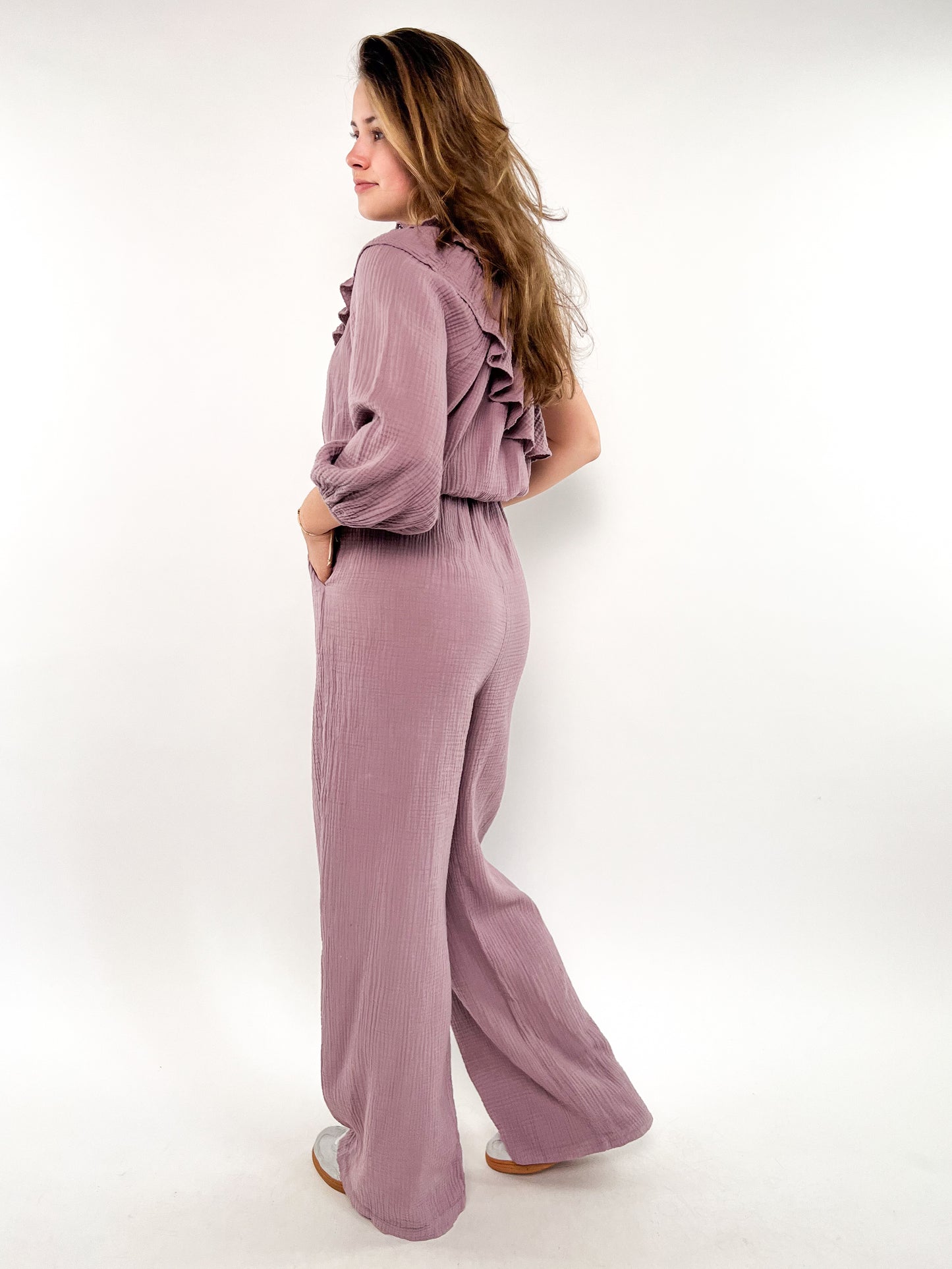 Starstruck Off Shoulder Jumpsuit Musselin - Mauve