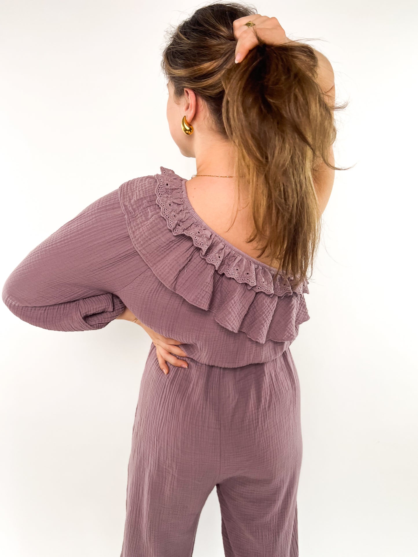 Starstruck Off Shoulder Jumpsuit Musselin - Mauve