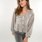 Musselin Bow Cardigan langarm kariert  - beige/braun