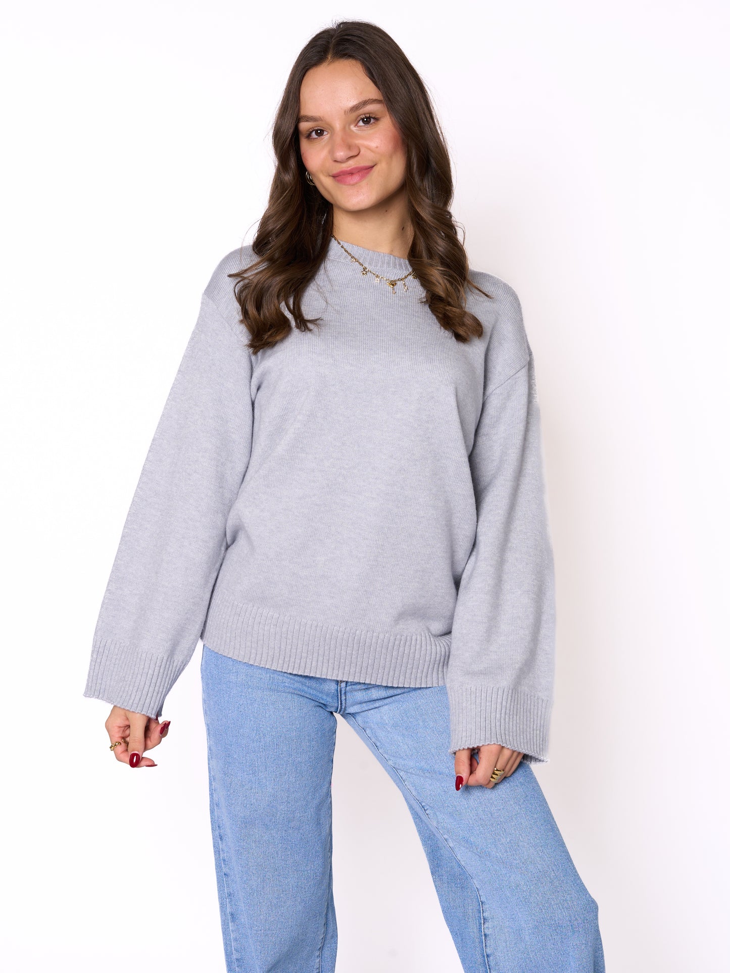 Basic Feinstrick Sweatshirt - Hellgrau