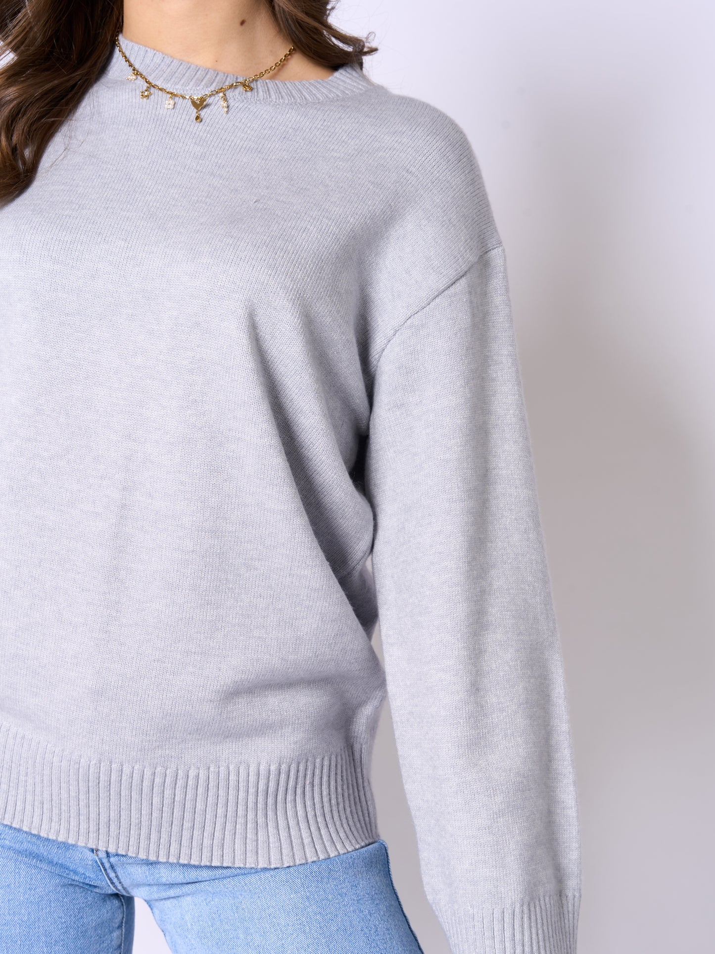 Basic Feinstrick Sweatshirt - Hellgrau