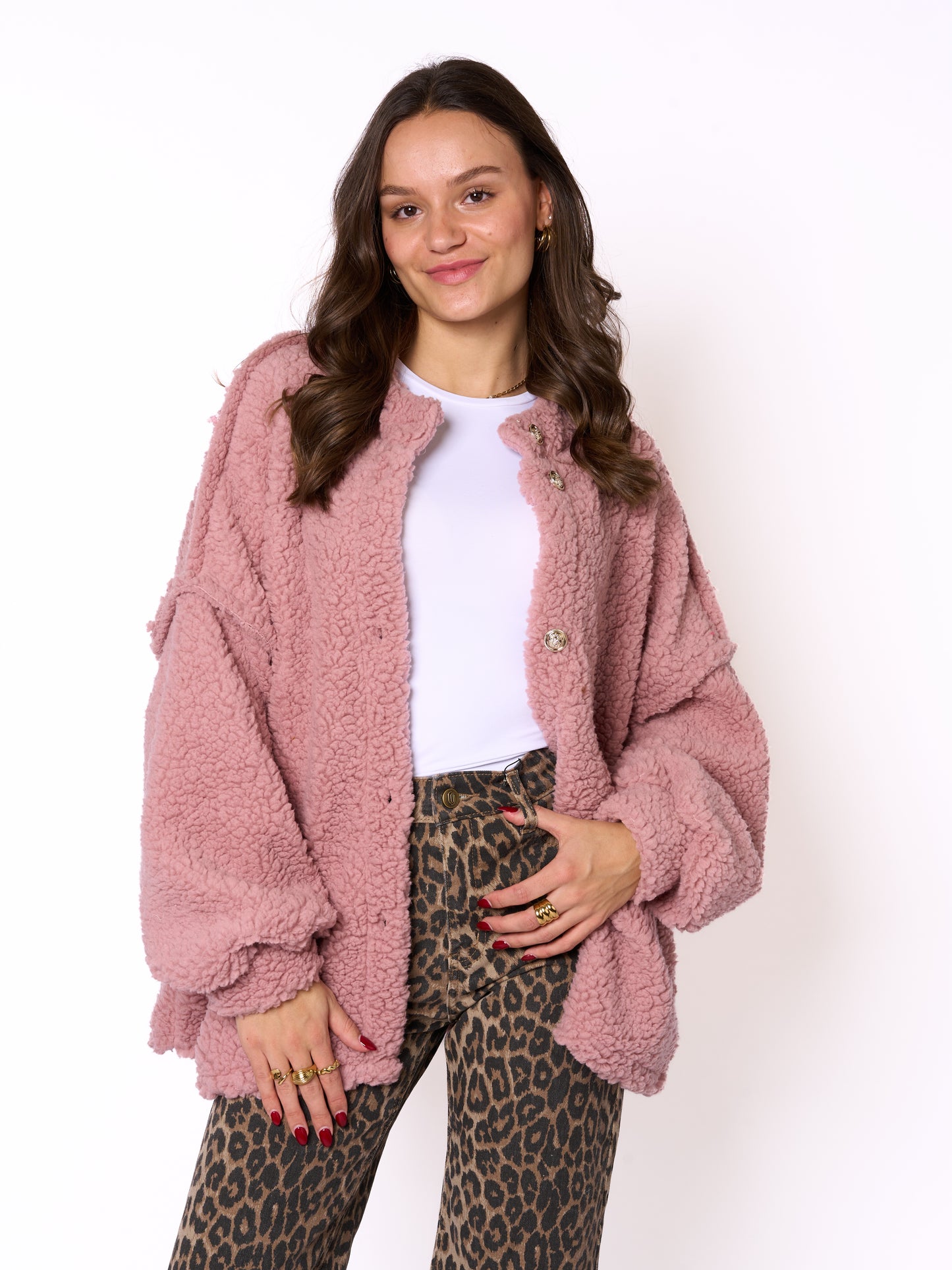 Bouclé Teddyjacke - Altrosa