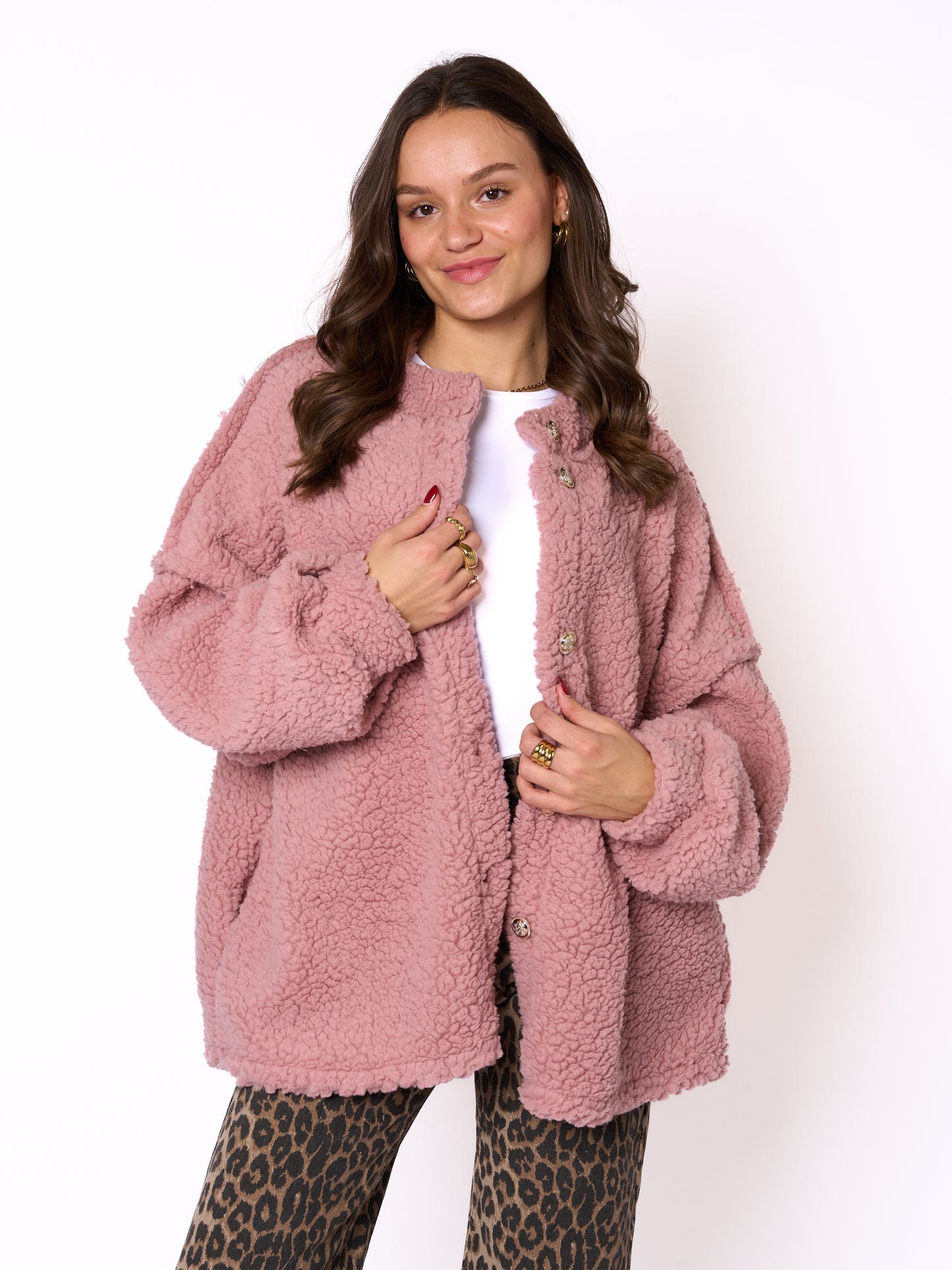 Bouclé Teddyjacke - Altrosa