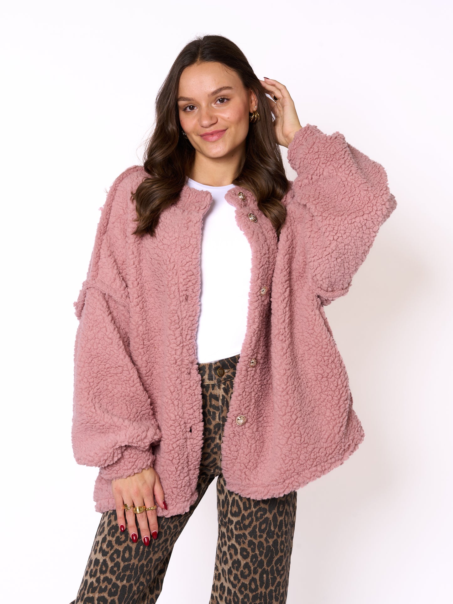 Bouclé Teddyjacke - Altrosa