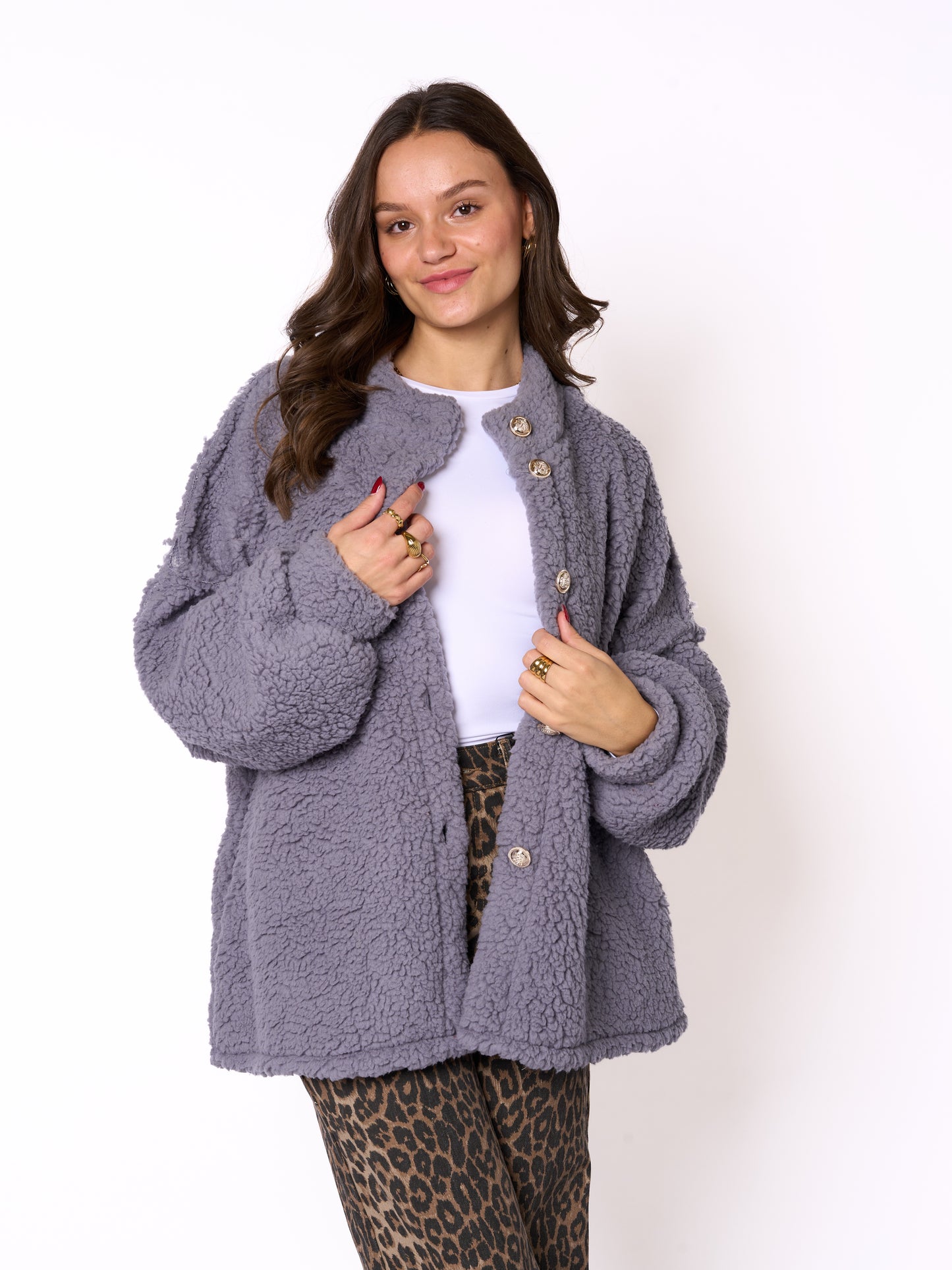 Bouclé Teddyjacke - Blaugrau