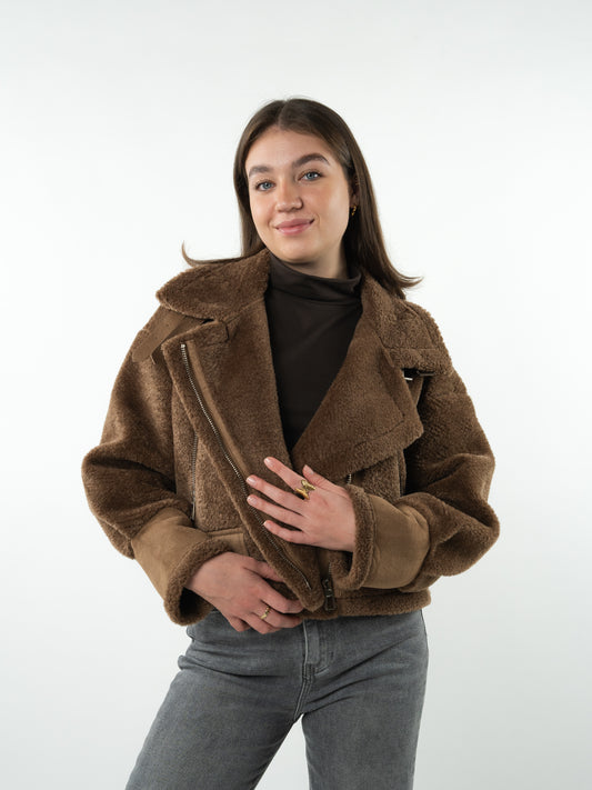 Faux Fur Leather Coat Amena - Braun