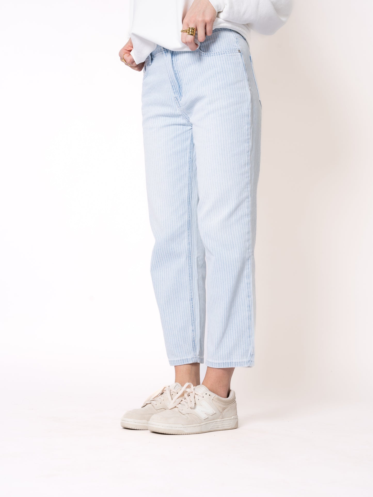 Stripe Vibe Mom Jeans - Light Blue