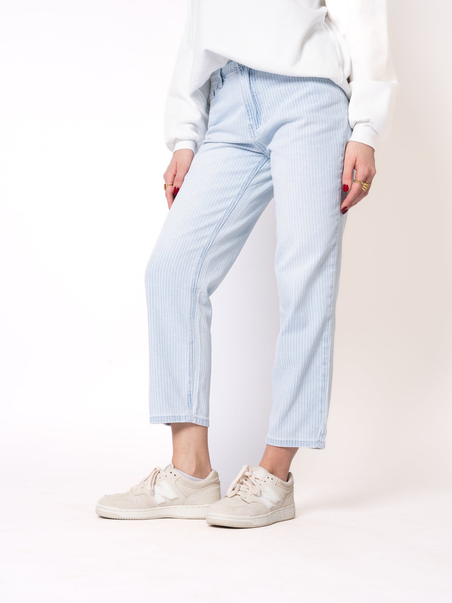 Stripe Vibe Mom Jeans - Light Blue