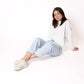 Stripe Vibe Mom Jeans - Light Blue