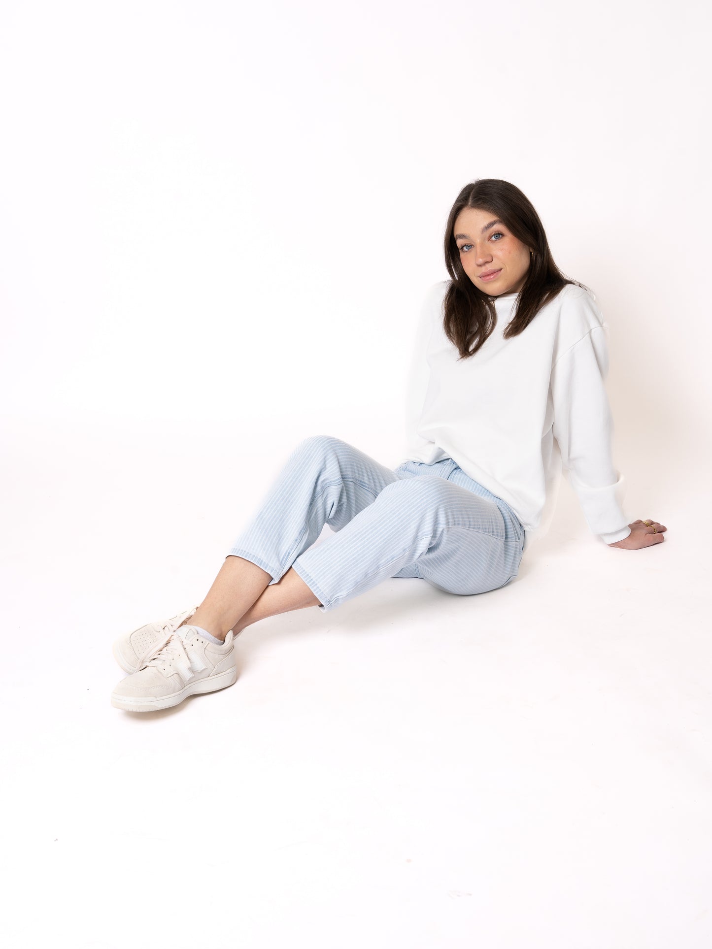 Stripe Vibe Mom Jeans - Light Blue