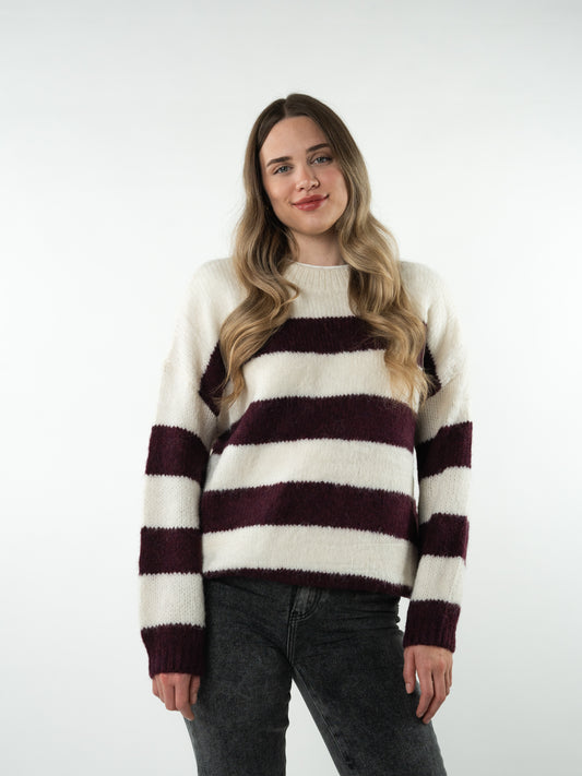 Strickpullover Lola Stripes - Weiß mit Bordeaux