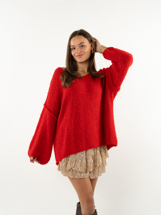 Strickpullover Felina V-Ausschnitt - Rot