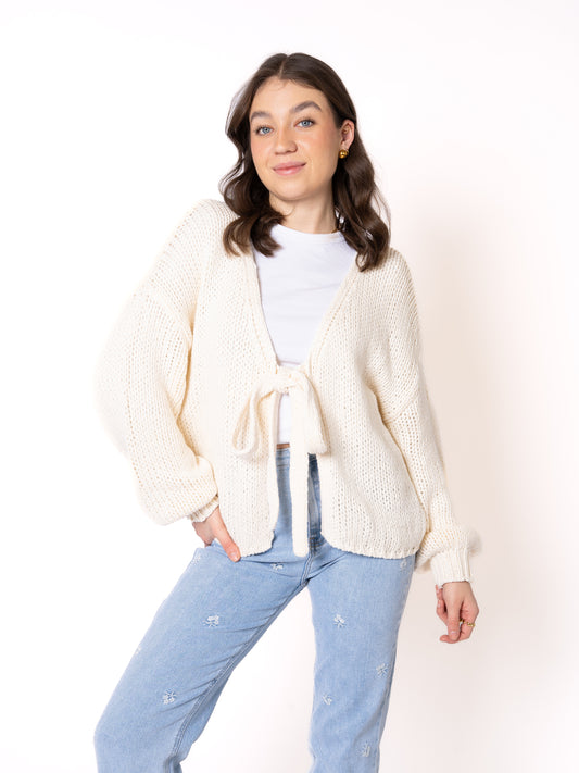 Bow Knit Cardigan Amber - Creme