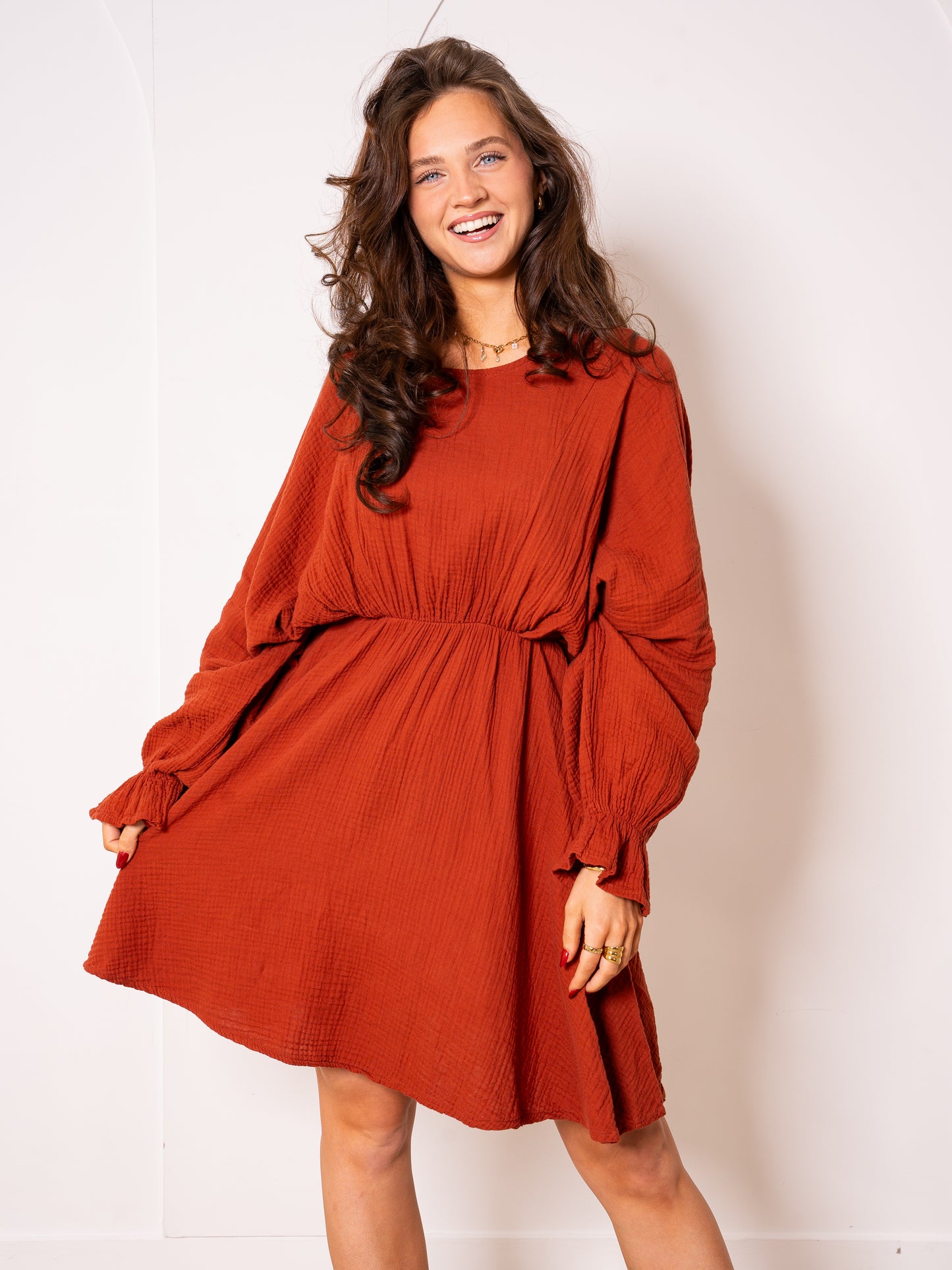 Musselin Minidress - Rostbraun