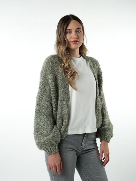 Good Feels Bouclé Strickjacke - mélange Grau mit Grün