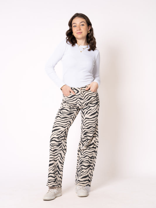 Wide Leg Jeans Zebra - Schwarz mit Weiß