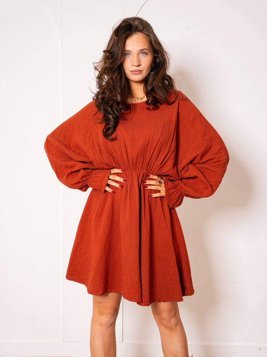 Musselin Minidress - Rostbraun