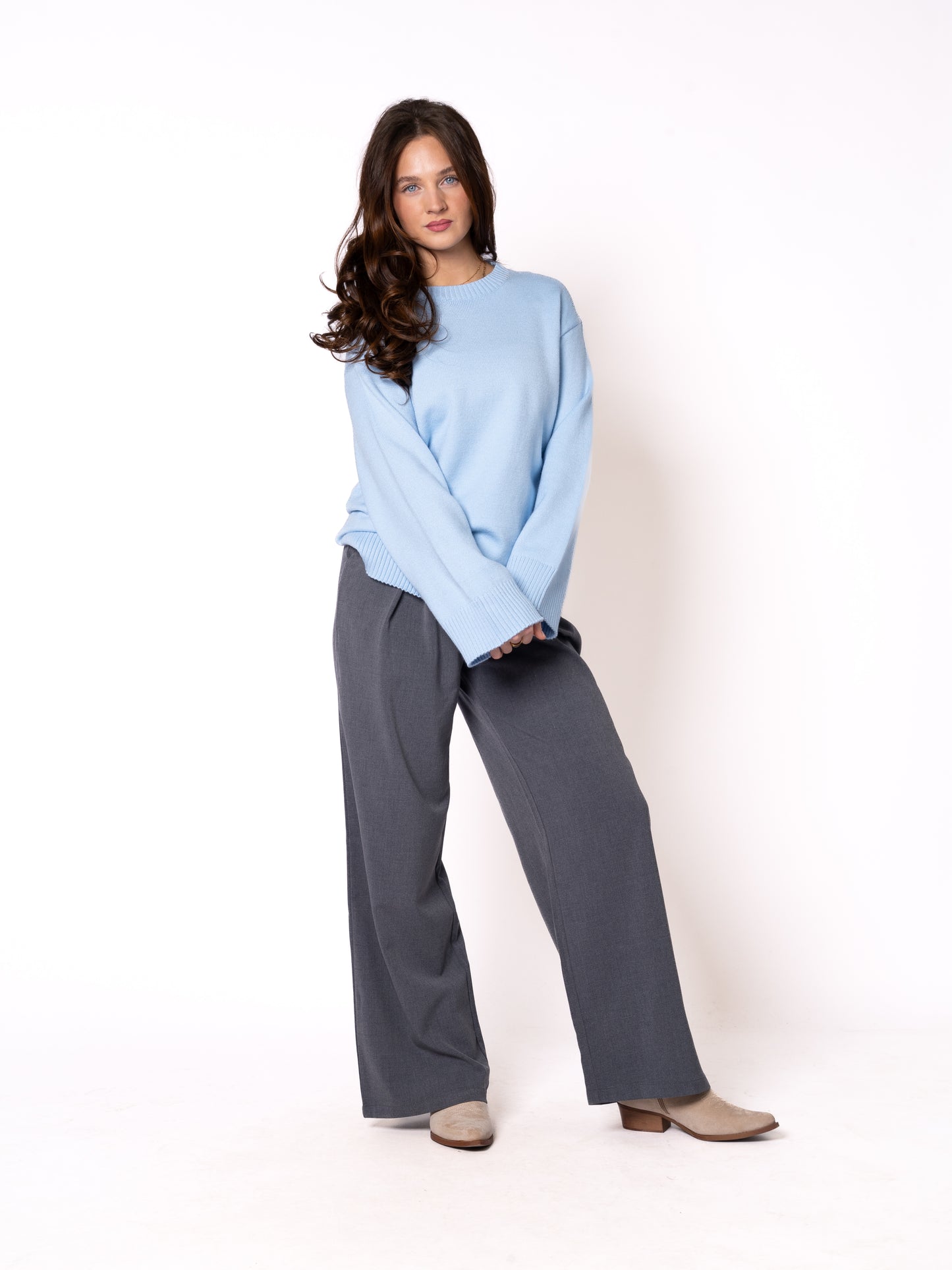 Basic Feinstrick Sweatshirt - Himmelsblau