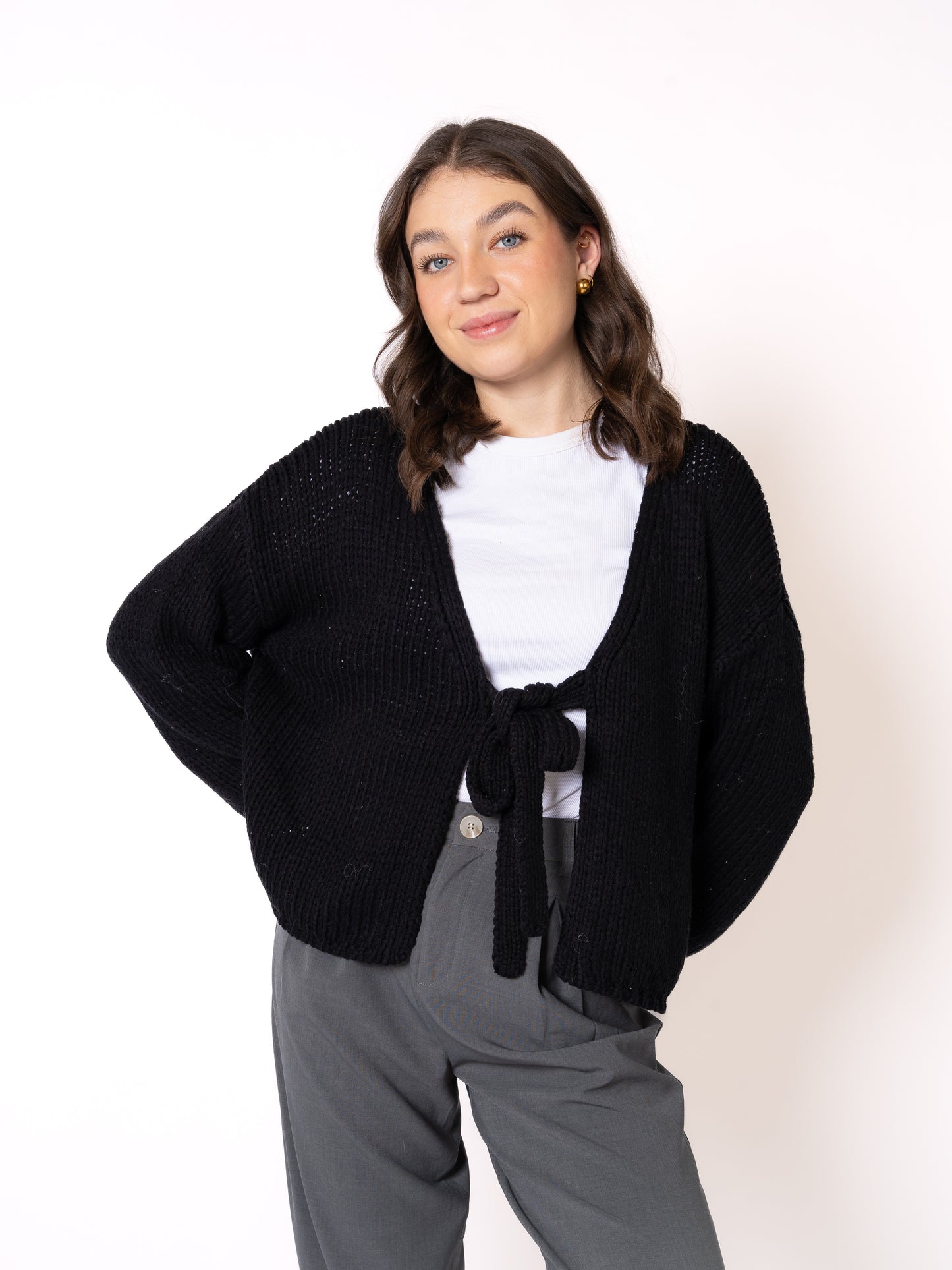 LUCKY DEAL 1229 Bow Knit Cardigan Amber - Schwarz - vom Umtausch ausgeschlossen -