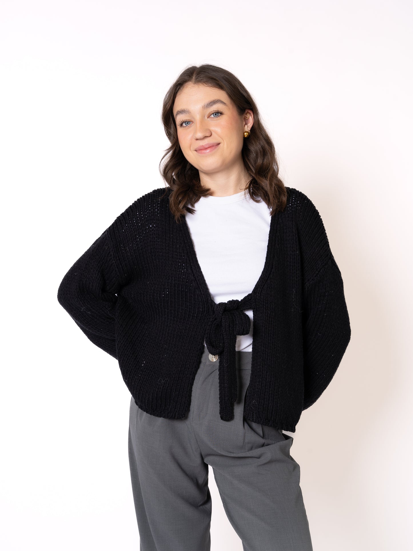 LUCKY DEAL 1229 Bow Knit Cardigan Amber - Schwarz - vom Umtausch ausgeschlossen -