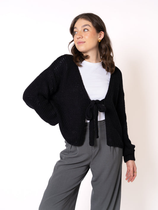 LUCKY DEAL 1229 Bow Knit Cardigan Amber - Schwarz - vom Umtausch ausgeschlossen -