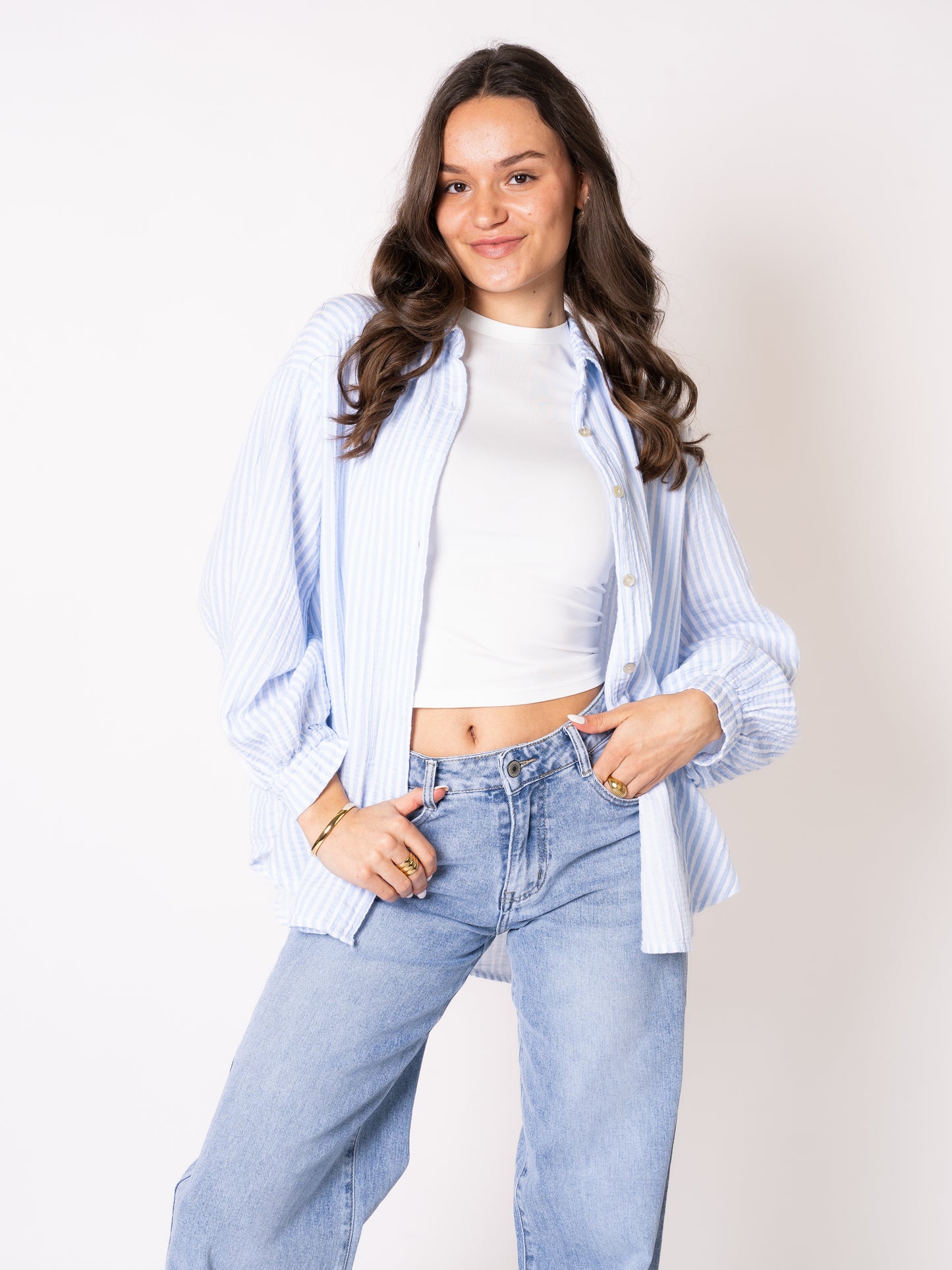 Musselinbluse Stripes - Hellblau