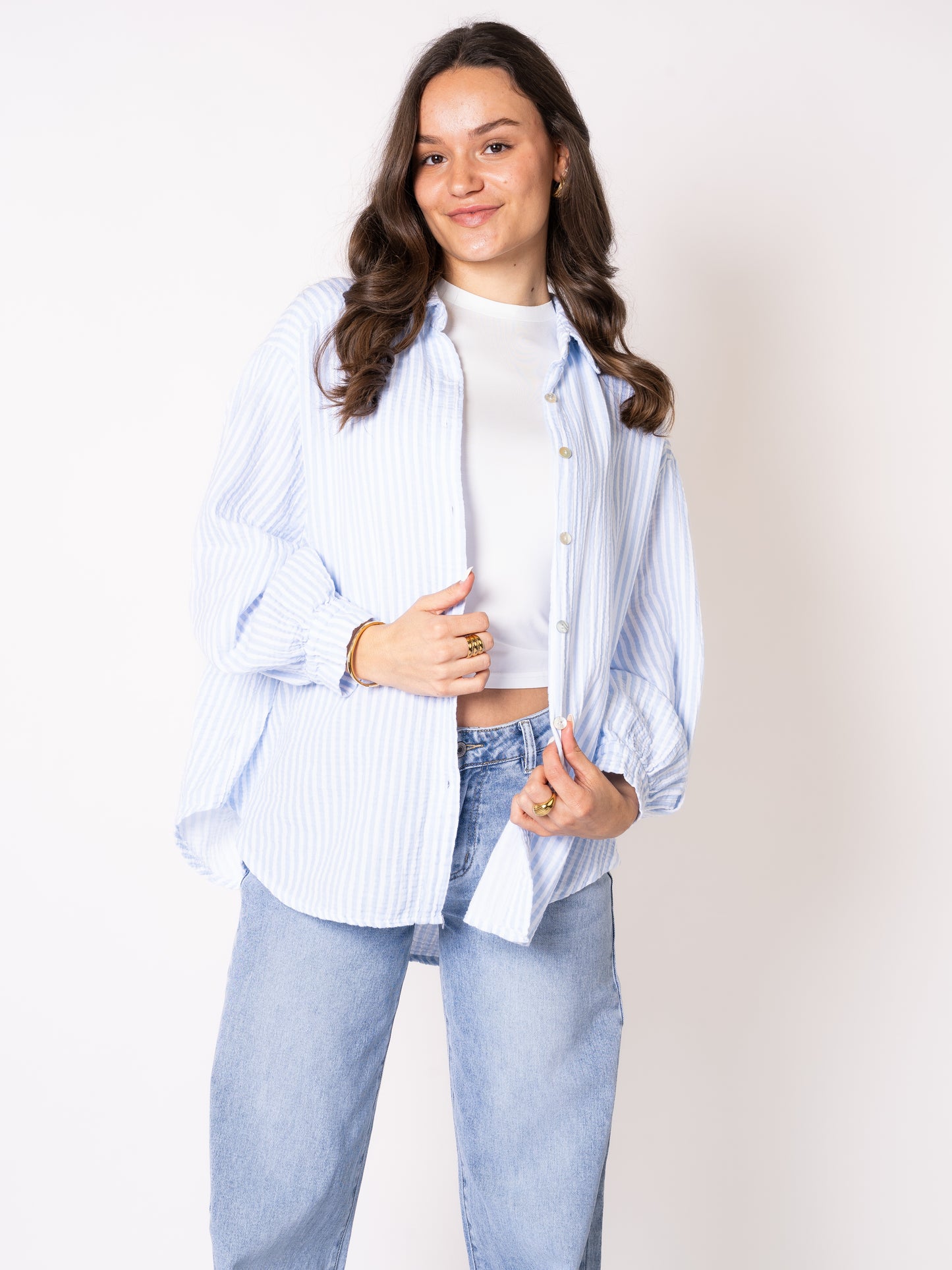 Musselinbluse Stripes - Hellblau