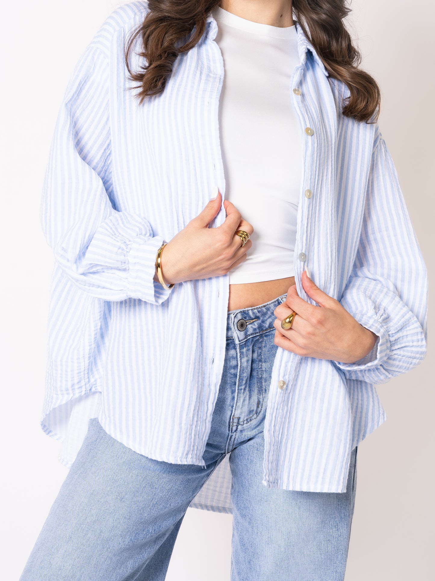 Musselinbluse Stripes - Hellblau