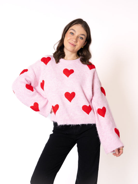 Tender Heart Sweater - Rosa mit Rot