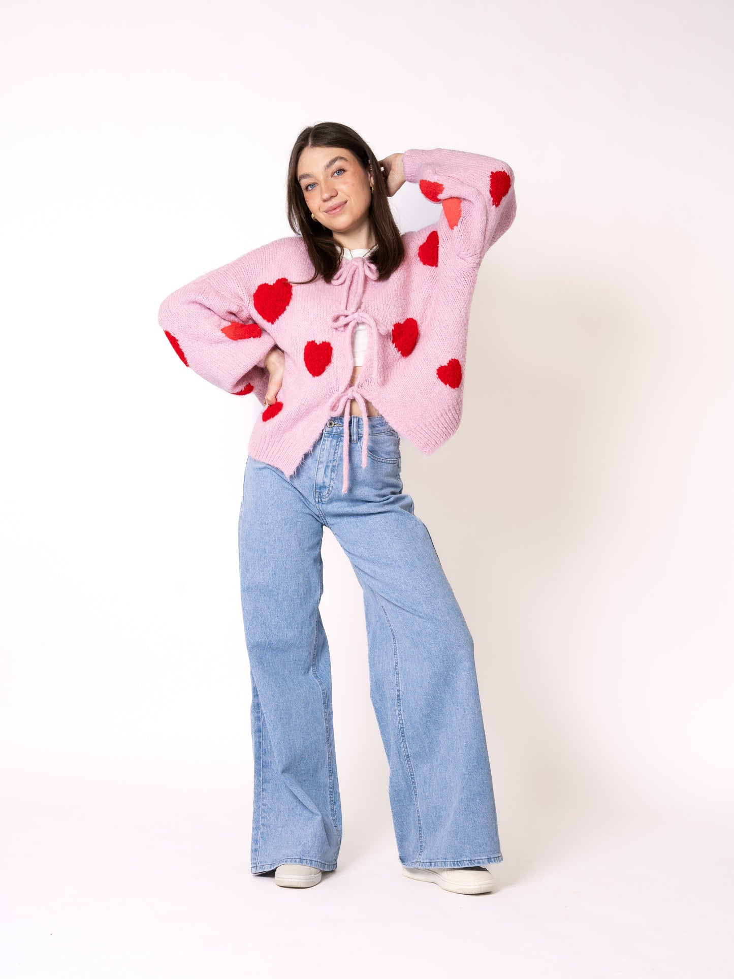 Heart Knit Bow Jacket - Rosa