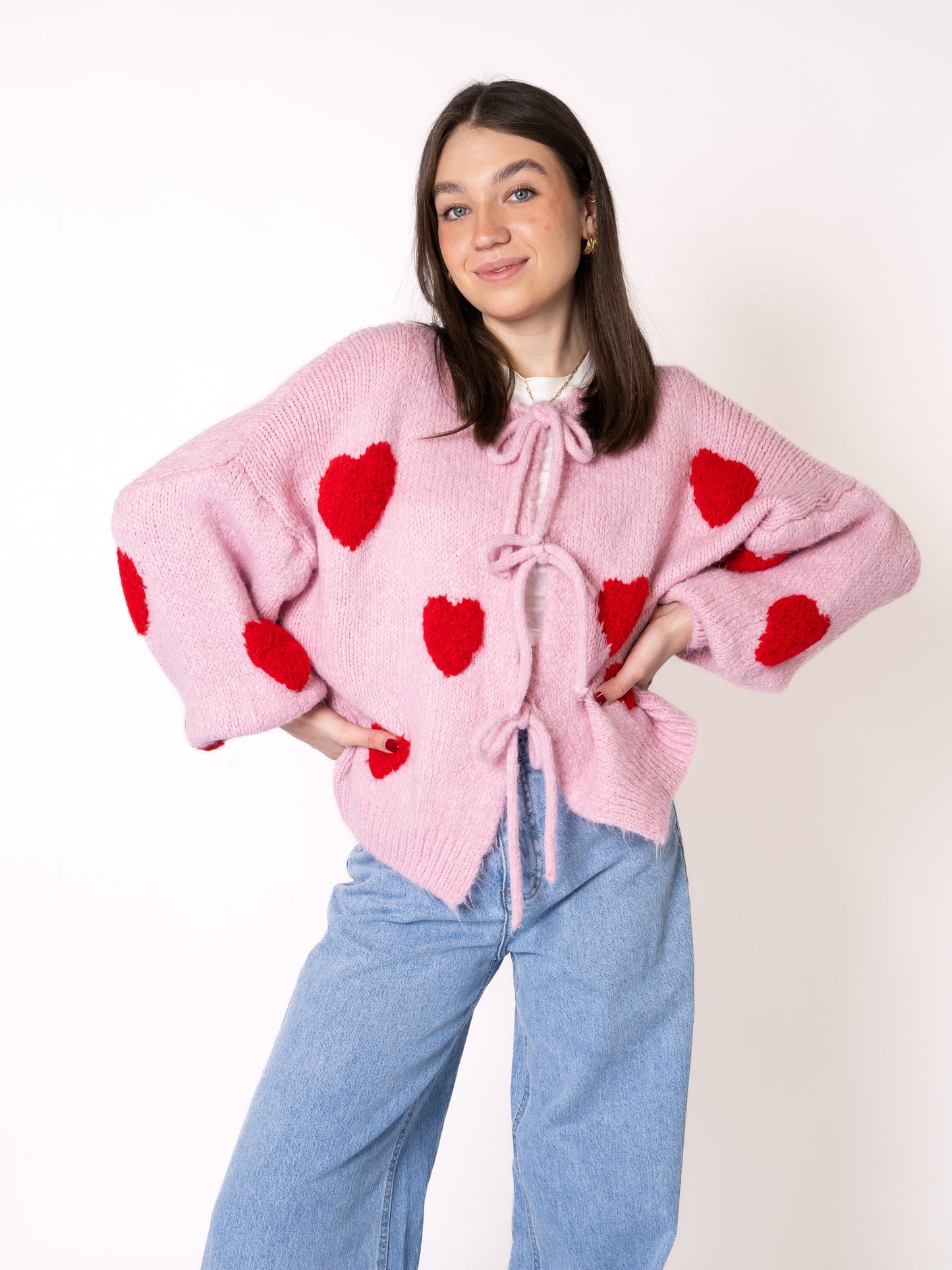 Heart Knit Bow Jacket - Rosa