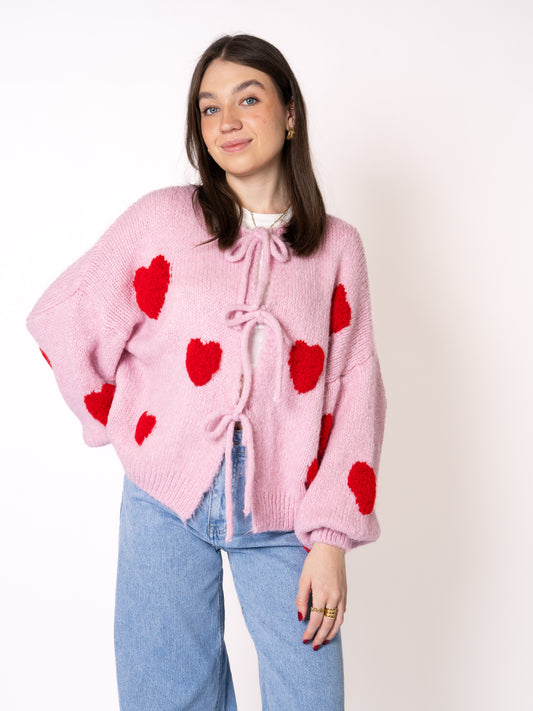 Heart Knit Bow Jacket - Rosa