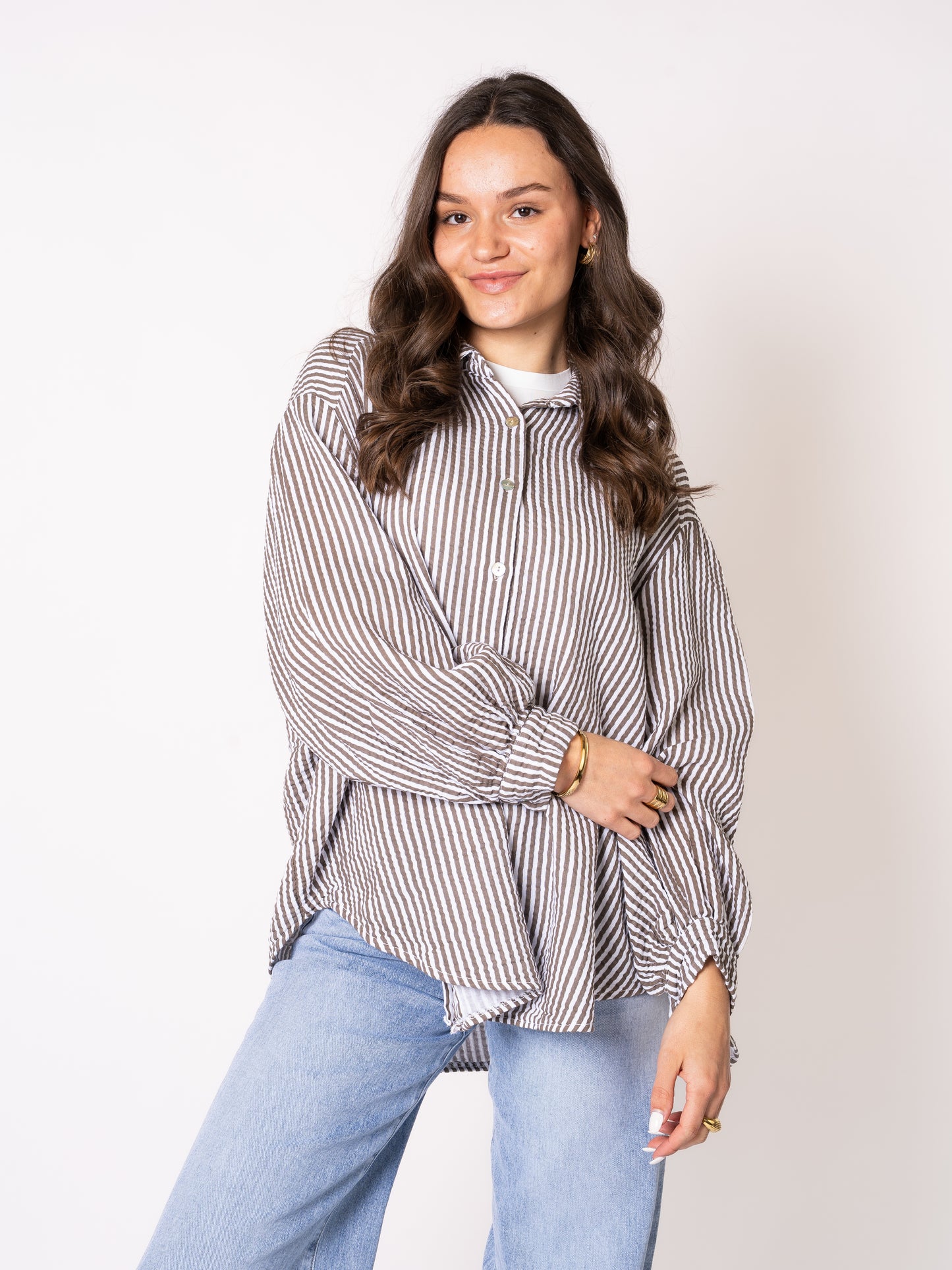 Musselinbluse Stripes - Braun