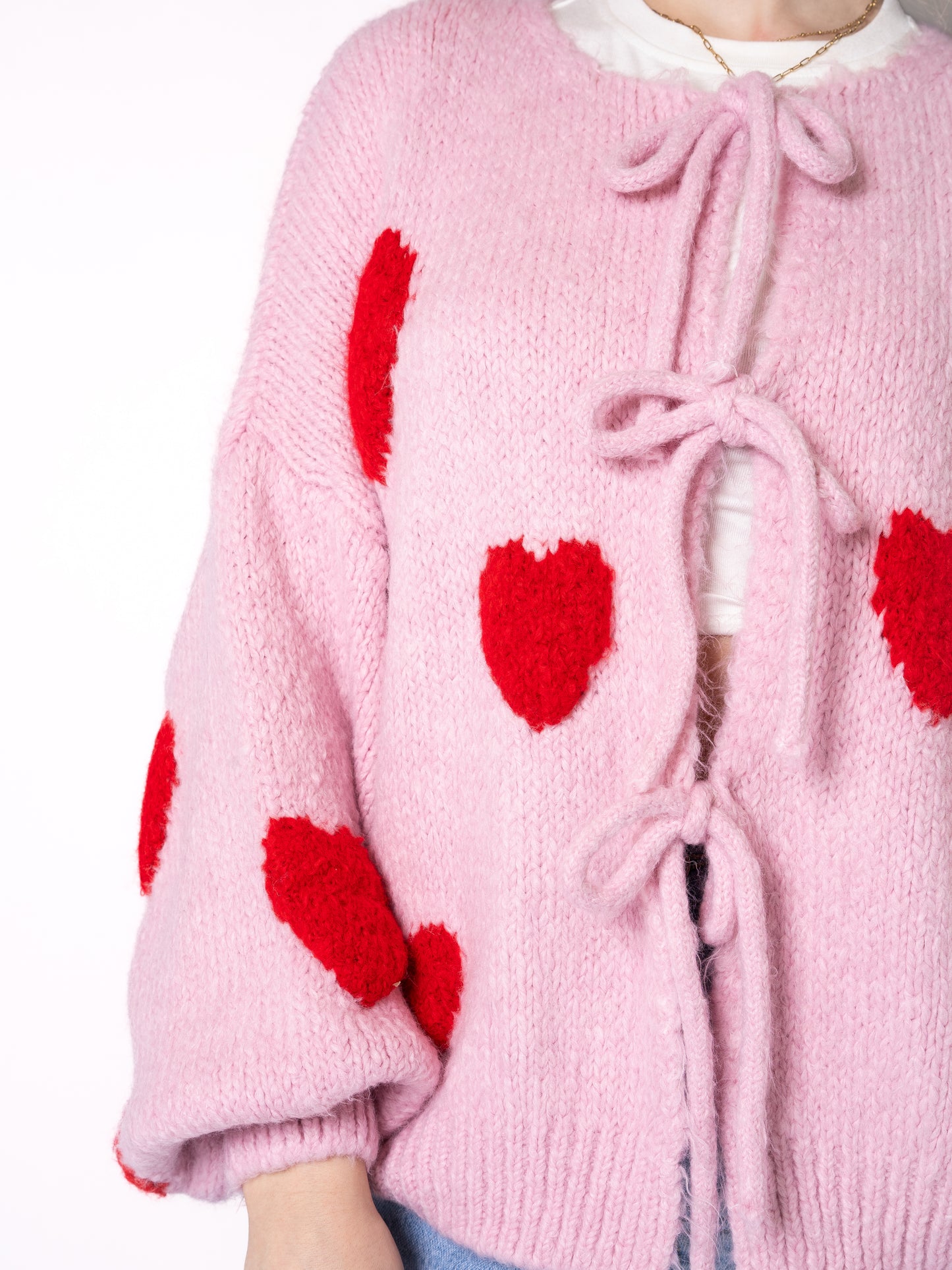 Heart Knit Bow Jacket - Rosa