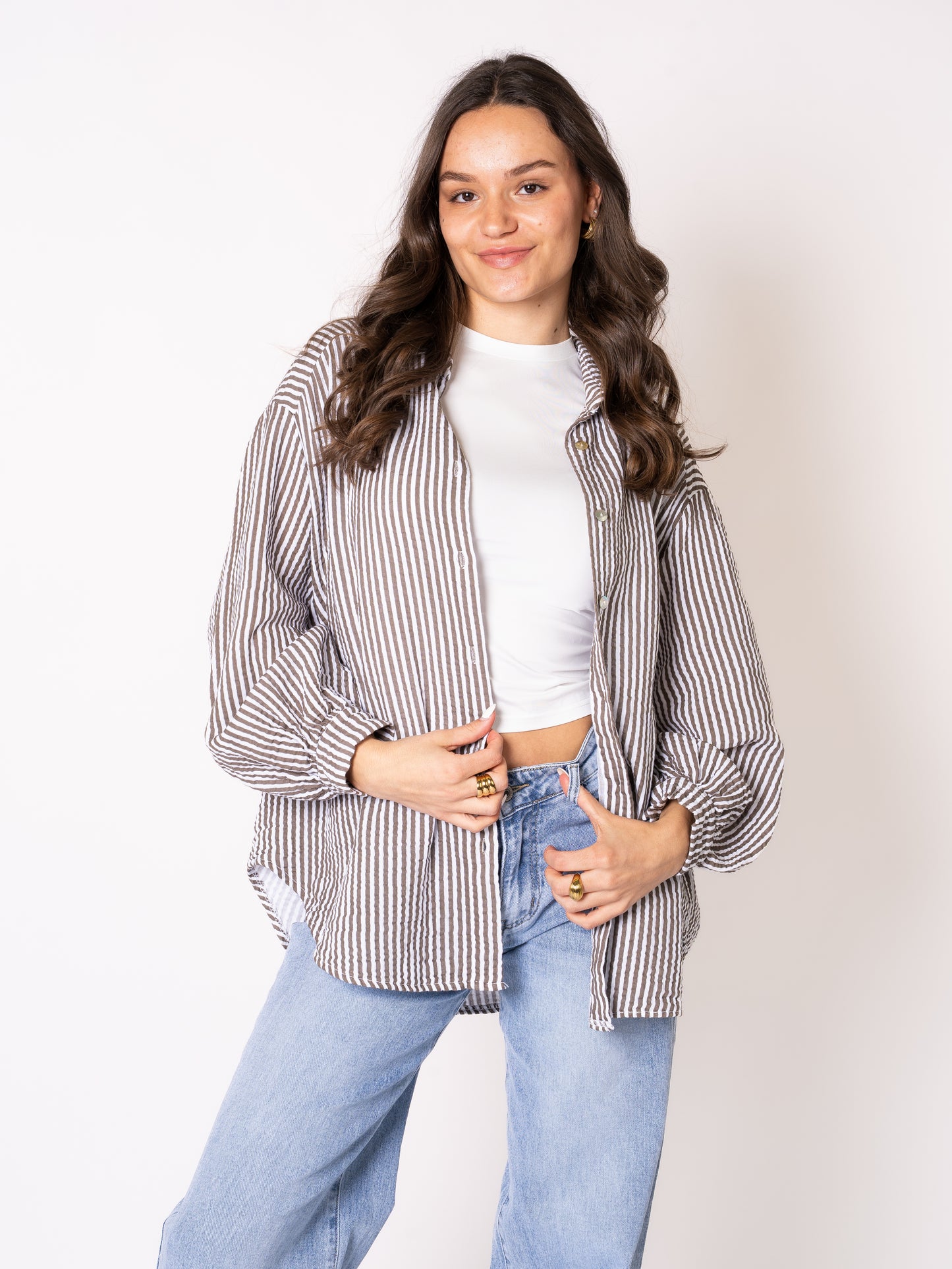 Musselinbluse Stripes - Braun