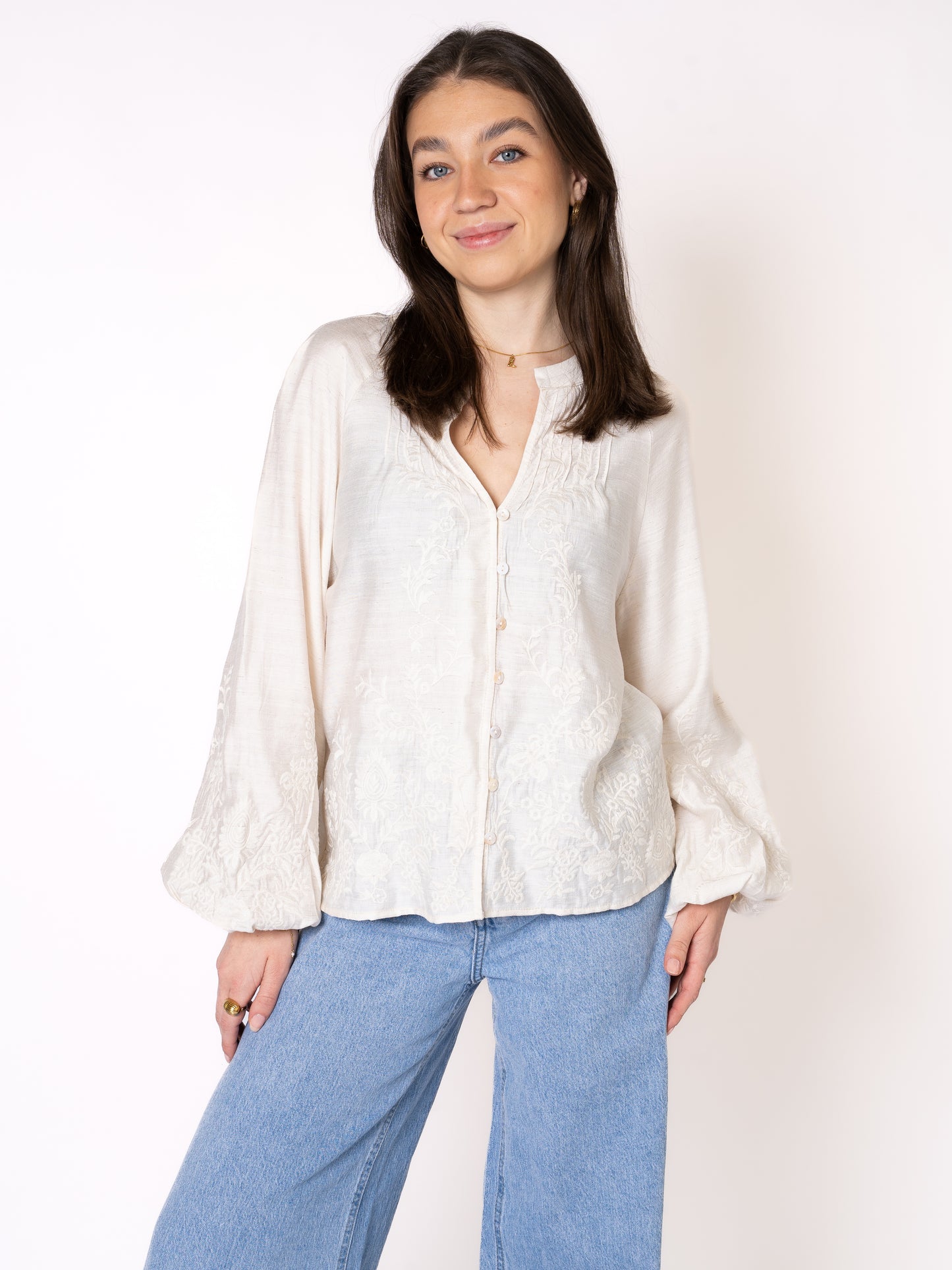 LUCKY DEAL 1238 Western Vibes Boho Bluse - Creme - vom Umtausch ausgeschlossen -