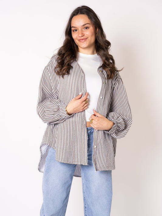 Musselinbluse Stripes - Braun