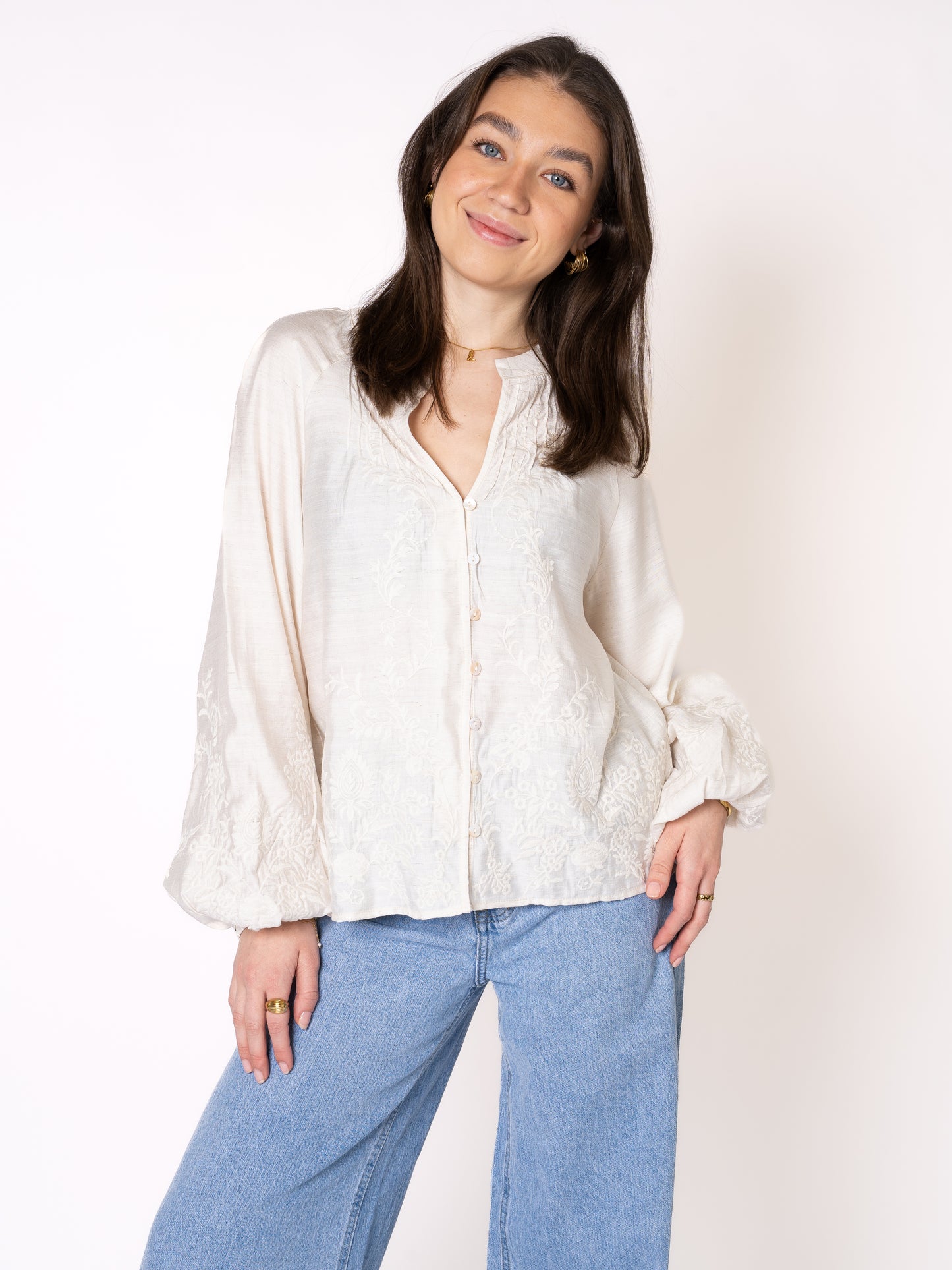 LUCKY DEAL 1238 Western Vibes Boho Bluse - Creme - vom Umtausch ausgeschlossen -