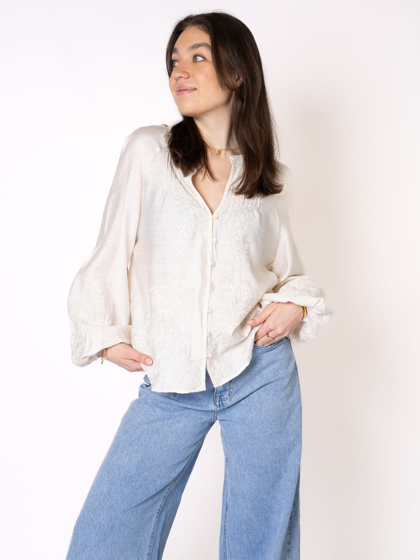 LUCKY DEAL 1238 Western Vibes Boho Bluse - Creme - vom Umtausch ausgeschlossen -