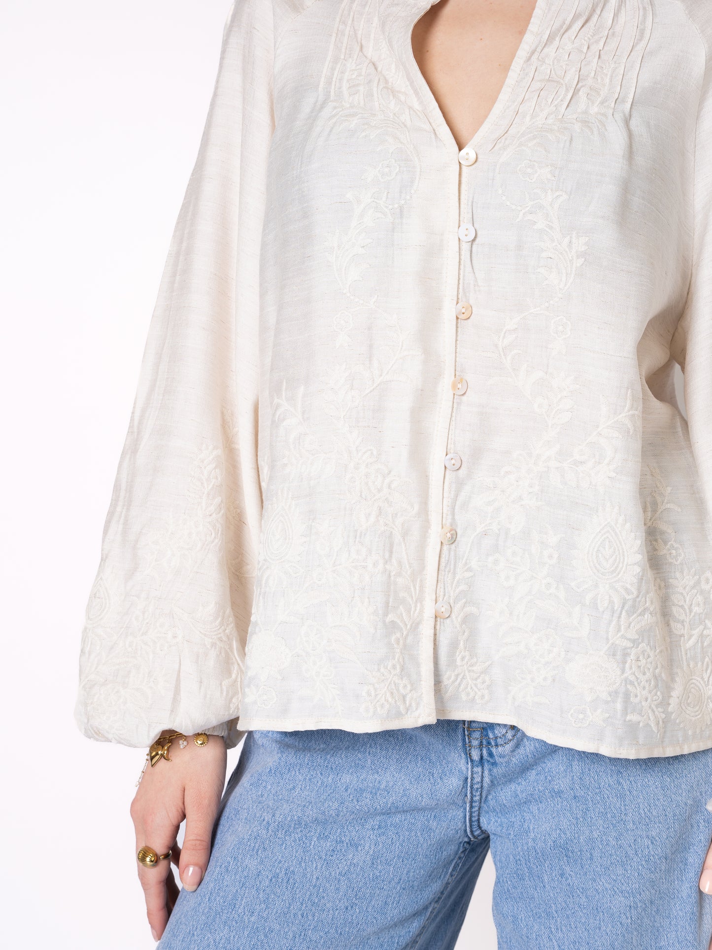 LUCKY DEAL 1238 Western Vibes Boho Bluse - Creme - vom Umtausch ausgeschlossen -