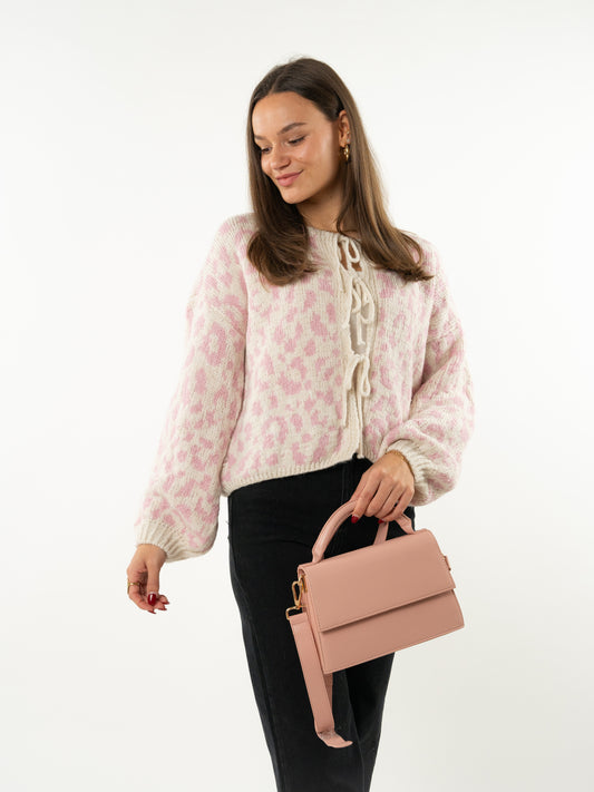 Knit Cardigan Leo Triple Bow - Rosa/Creme