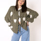 Heart Knit Bow Jacket - Khaki