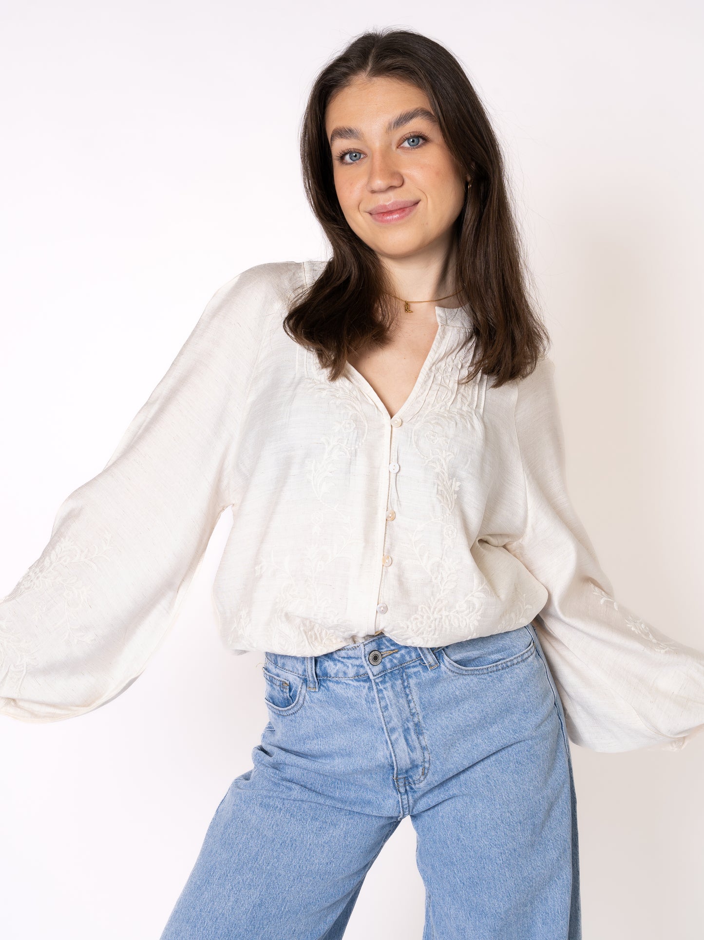 LUCKY DEAL 1238 Western Vibes Boho Bluse - Creme - vom Umtausch ausgeschlossen -