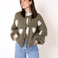 Heart Knit Bow Jacket - Khaki