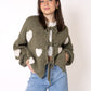 Heart Knit Bow Jacket - Khaki