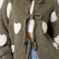 Heart Knit Bow Jacket - Khaki