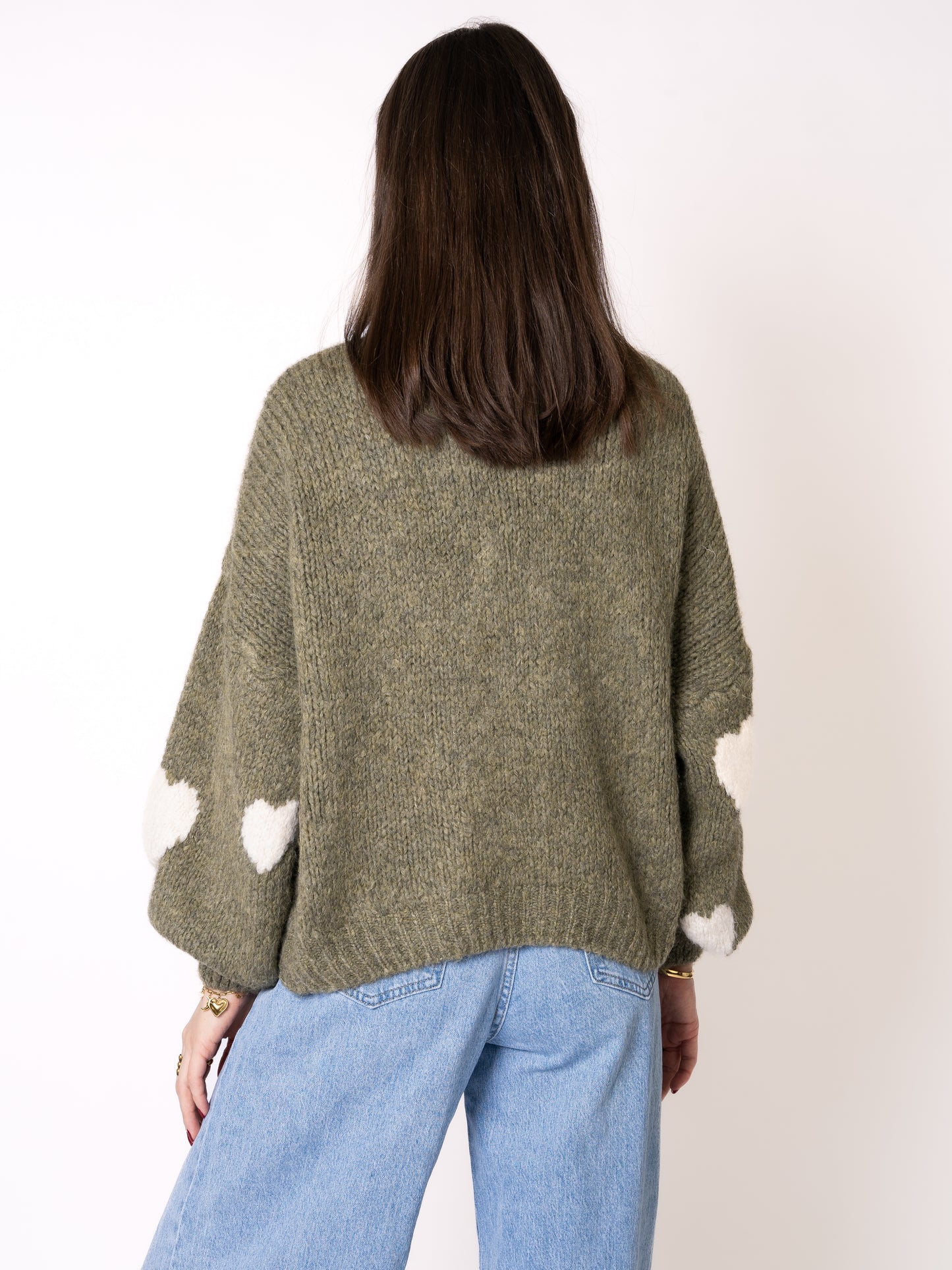 Heart Knit Bow Jacket - Khaki